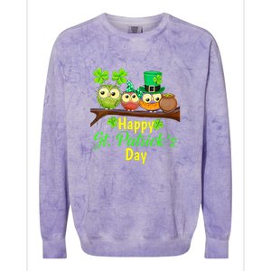 Happy St. Patrick's Day Cute Owls Colorblast Crewneck Sweatshirt