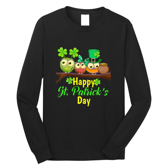 Happy St. Patrick's Day Cute Owls Long Sleeve Shirt