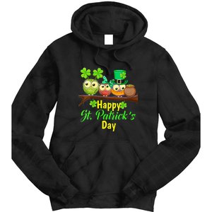 Happy St. Patrick's Day Cute Owls Tie Dye Hoodie