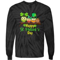 Happy St. Patrick's Day Cute Owls Tie-Dye Long Sleeve Shirt