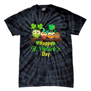 Happy St. Patrick's Day Cute Owls Tie-Dye T-Shirt