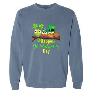 Happy St. Patrick's Day Cute Owls Garment-Dyed Sweatshirt