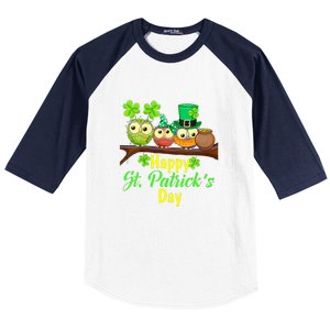 Happy St. Patrick's Day Cute Owls Baseball Sleeve Shirt