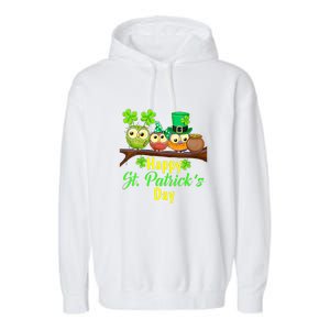 Happy St. Patrick's Day Cute Owls Garment-Dyed Fleece Hoodie