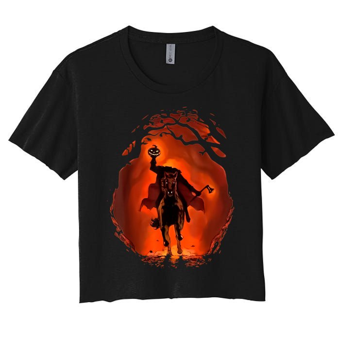 Halloween Scary Pumpkin Headless Horseman Women's Crop Top Tee