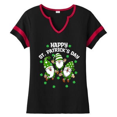 Happy St PatrickS Day Three Gnomes Truck St Patricks Day Ladies Halftime Notch Neck Tee