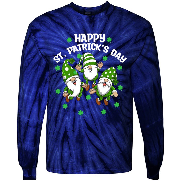 Happy St PatrickS Day Three Gnomes Truck St Patricks Day Tie-Dye Long Sleeve Shirt