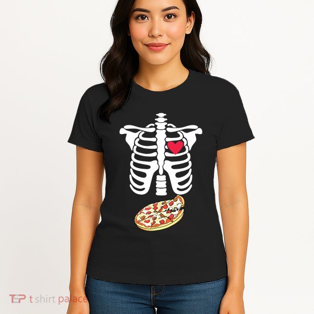 Halloween Skeleton Pregnancy Pizza Xray Dad To Be Womens T-Shirt