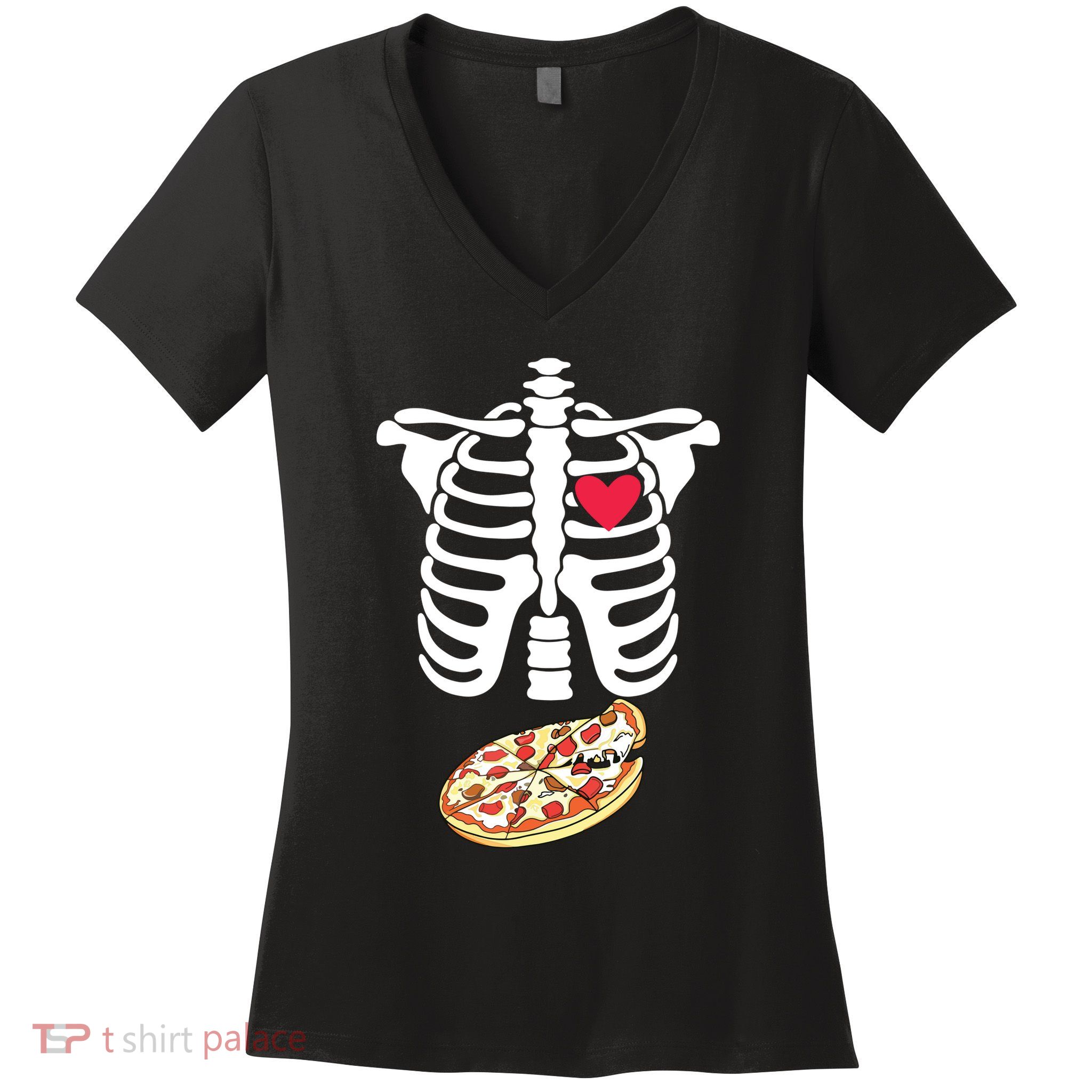Halloween Skeleton Pregnancy Pizza Xray Dad To Be Women's V-Neck T-Shirt