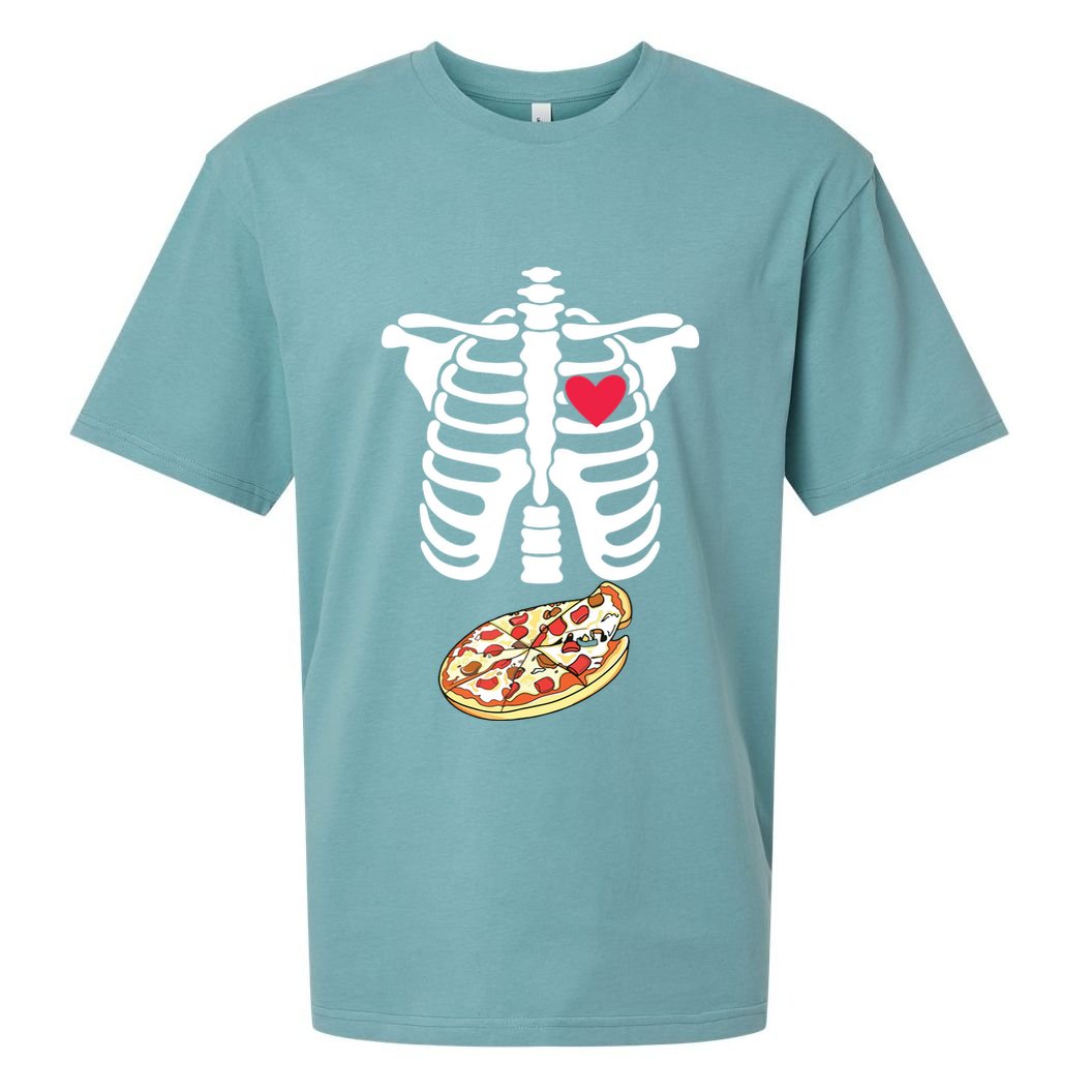 Halloween Skeleton Pregnancy Pizza Xray Dad To Be Sueded Cloud Jersey T-Shirt