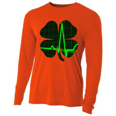 Happy St Patrick's Day Heartbeat Nurses Health Care Workers Gift Cooling Performance Long Sleeve Crew