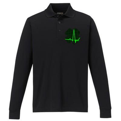 Happy St Patrick's Day Heartbeat Nurses Health Care Workers Gift Performance Long Sleeve Polo