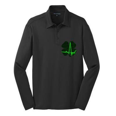 Happy St Patrick's Day Heartbeat Nurses Health Care Workers Gift Silk Touch Performance Long Sleeve Polo