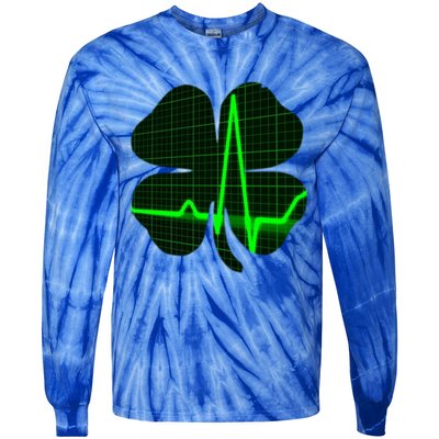 Happy St Patrick's Day Heartbeat Nurses Health Care Workers Gift Tie-Dye Long Sleeve Shirt