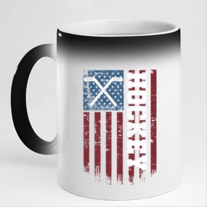 Hockey Sticks Patriotic Hockey Player Usa Flag Ice Hockey Funny Gift 11oz Black Color Changing Mug