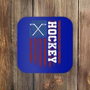 Hockey Sticks Patriotic Hockey Player Usa Flag Ice Hockey Funny Gift Coaster