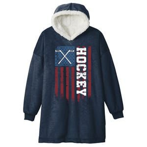 Hockey Sticks Patriotic Hockey Player Usa Flag Ice Hockey Funny Gift Hooded Wearable Blanket