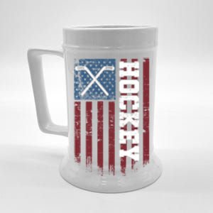 Hockey Sticks Patriotic Hockey Player Usa Flag Ice Hockey Funny Gift Beer Stein