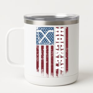 Hockey Sticks Patriotic Hockey Player Usa Flag Ice Hockey Funny Gift 12 oz Stainless Steel Tumbler Cup