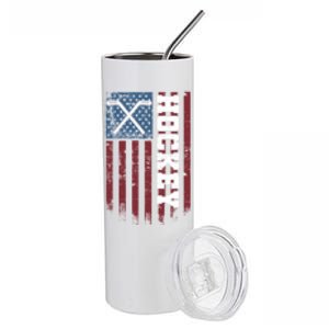 Hockey Sticks Patriotic Hockey Player Usa Flag Ice Hockey Funny Gift Stainless Steel Tumbler