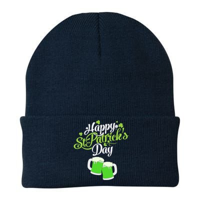 Happy St Patricks Day Green Beer Lucky Shamrock Knit Cap Winter Beanie