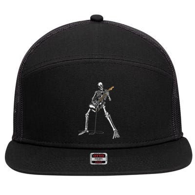 Halloween Skeleton Playing Guitar Rock And Roll Band Tees 7 Panel Mesh Trucker Snapback Hat