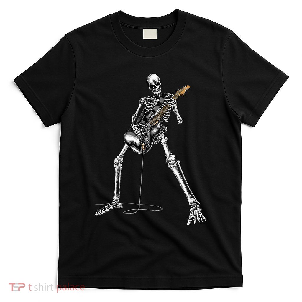 Halloween Skeleton Playing Guitar Rock And Roll Band Tees T-Shirt