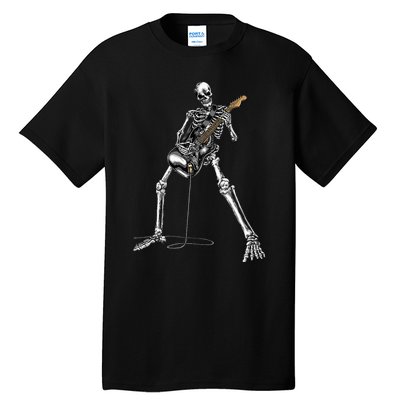 Halloween Skeleton Playing Guitar Rock And Roll Band Tees Tall T-Shirt