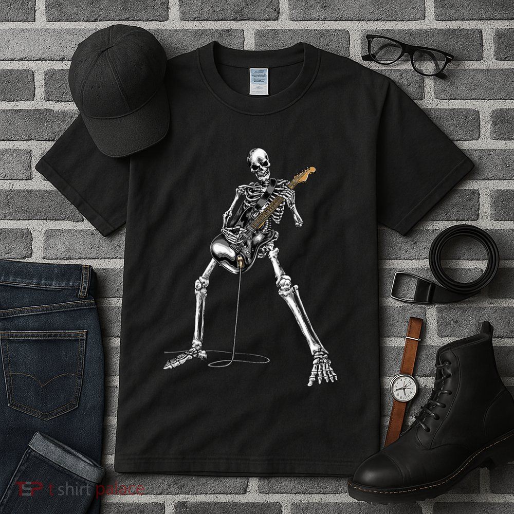 Halloween Skeleton Playing Guitar Rock And Roll Band Tees Tall T-Shirt