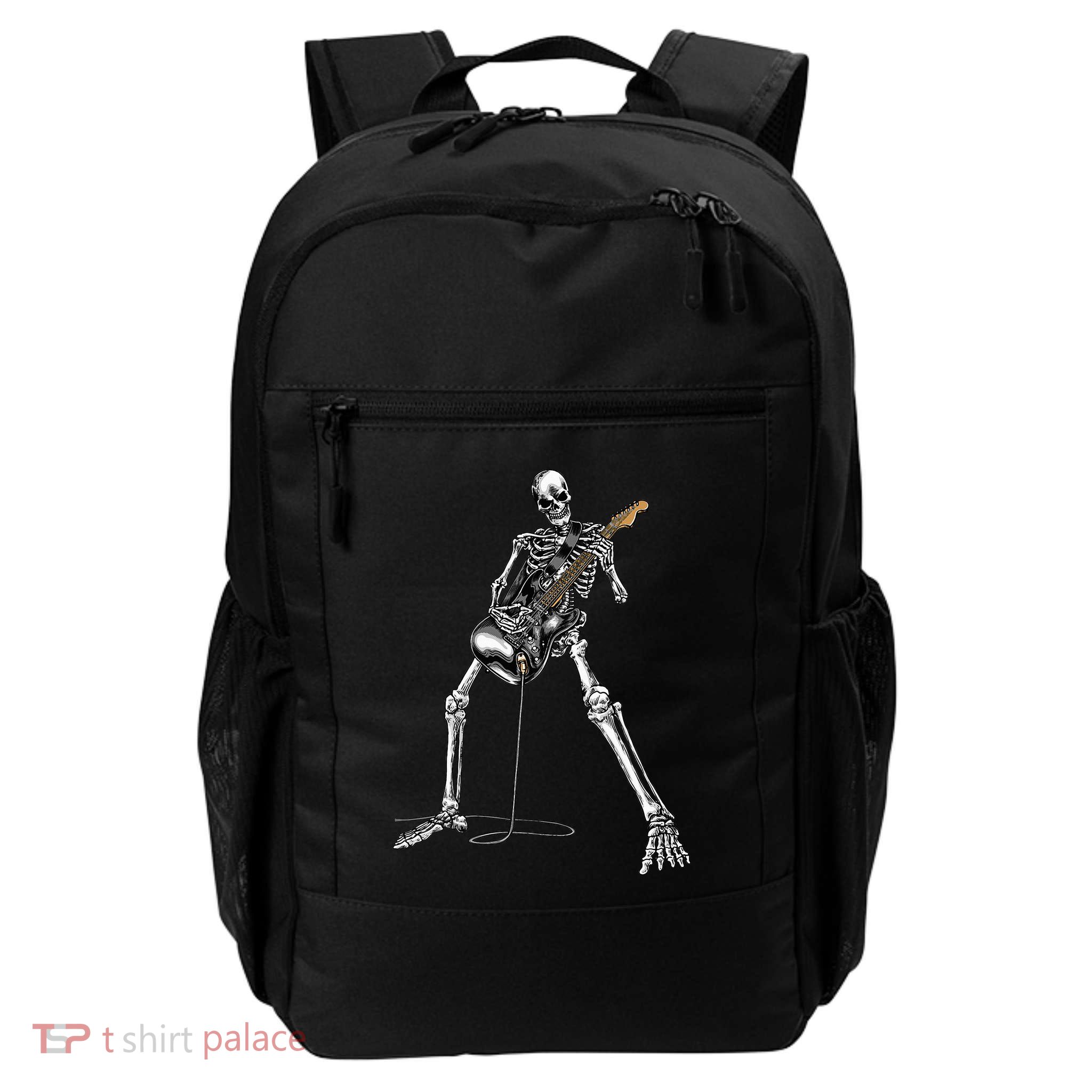Halloween Skeleton Playing Guitar Rock And Roll Band Tees Backpack