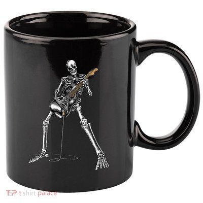 Halloween Skeleton Playing Guitar Rock And Roll Band Tees 11oz C Handle Ceramic Mug