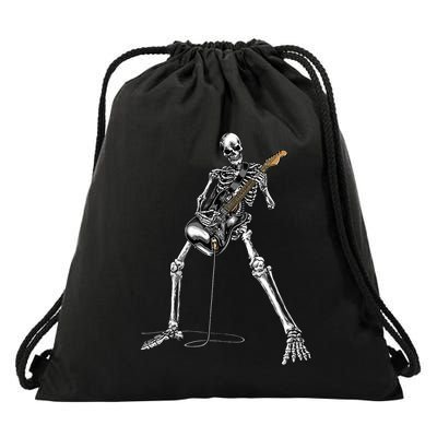 Halloween Skeleton Playing Guitar Rock And Roll Band Tees Drawstring Bag