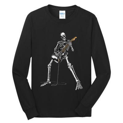 Halloween Skeleton Playing Guitar Rock And Roll Band Tees Tall Long Sleeve T-Shirt