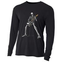 Halloween Skeleton Playing Guitar Rock And Roll Band Tees Cooling Performance Long Sleeve Crew