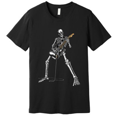 Halloween Skeleton Playing Guitar Rock And Roll Band Tees Premium T-Shirt