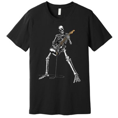 Halloween Skeleton Playing Guitar Rock And Roll Band Tees Premium T-Shirt