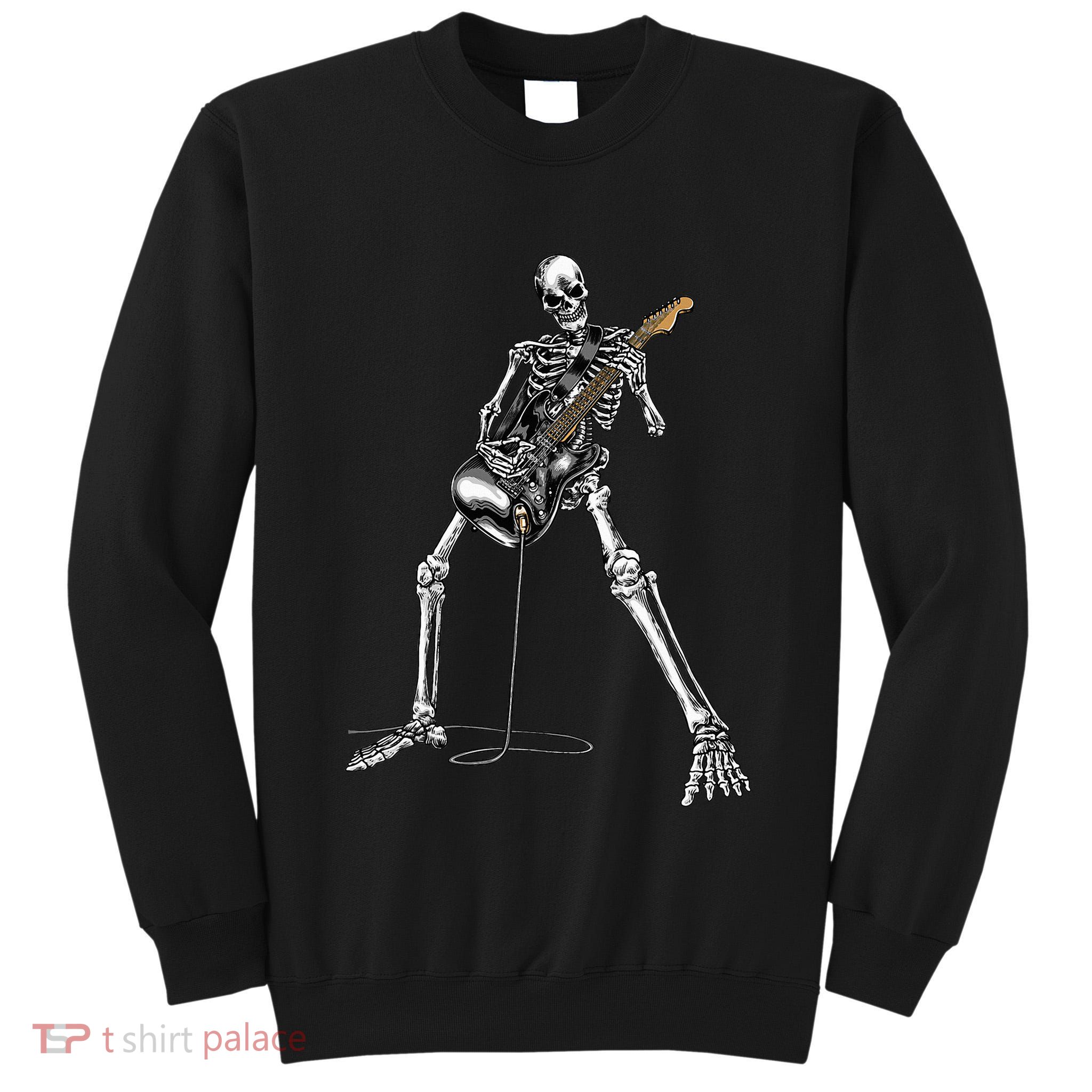 Halloween Skeleton Playing Guitar Rock And Roll Band Tees Tall Sweatshirt