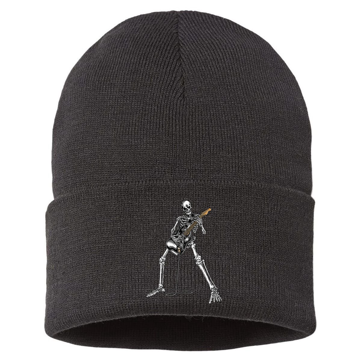 Halloween Skeleton Playing Guitar Rock And Roll Band Tees Sustainable Knit Beanie