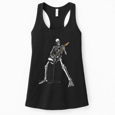 Halloween Skeleton Playing Guitar Rock And Roll Band Tees Womens Tank Top