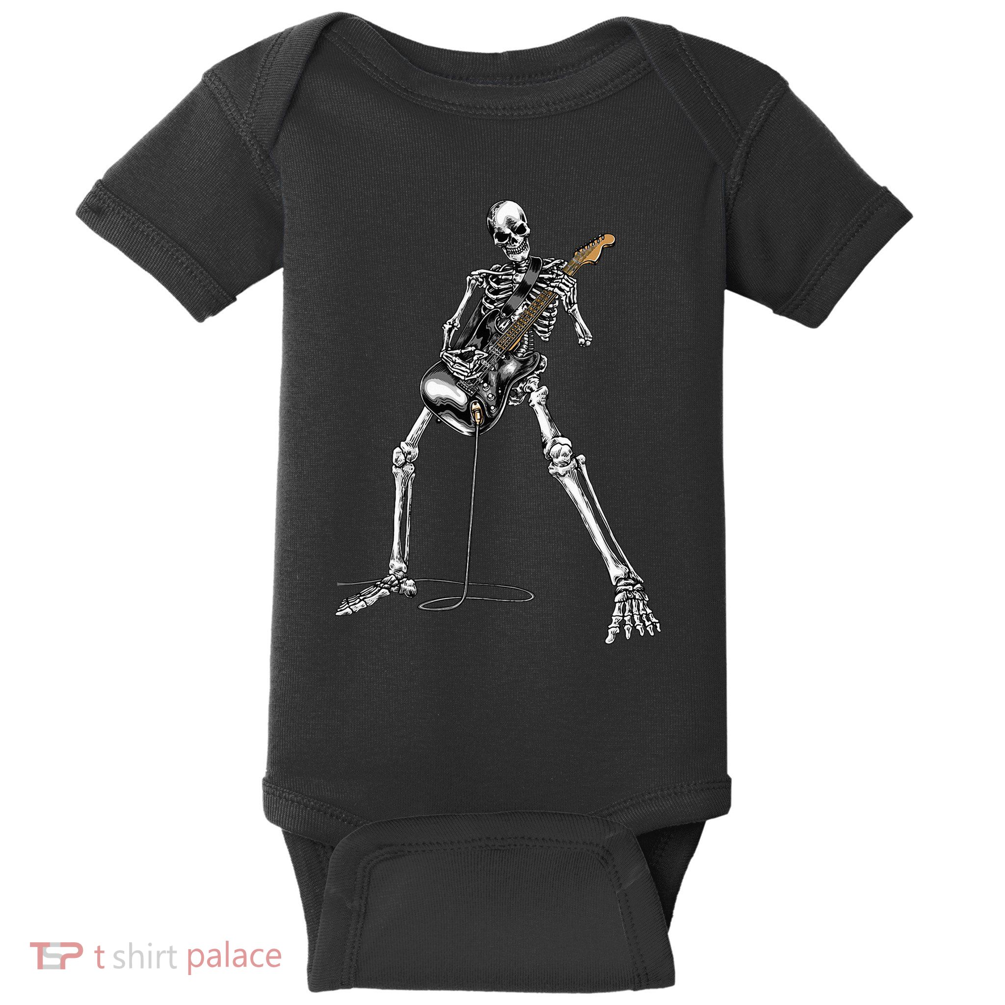 Halloween Skeleton Playing Guitar Rock And Roll Band Tees Baby Bodysuit