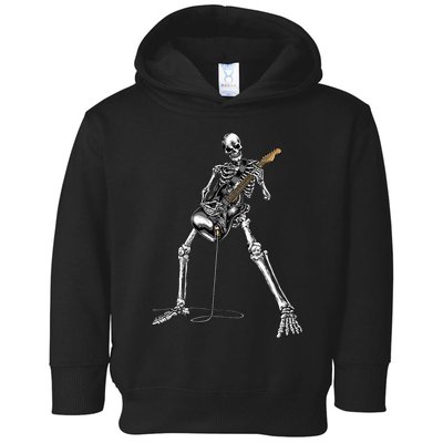 Halloween Skeleton Playing Guitar Rock And Roll Band Tees Toddler Hoodie