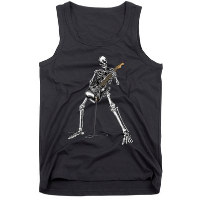 Halloween Skeleton Playing Guitar Rock And Roll Band Tees Tank Top