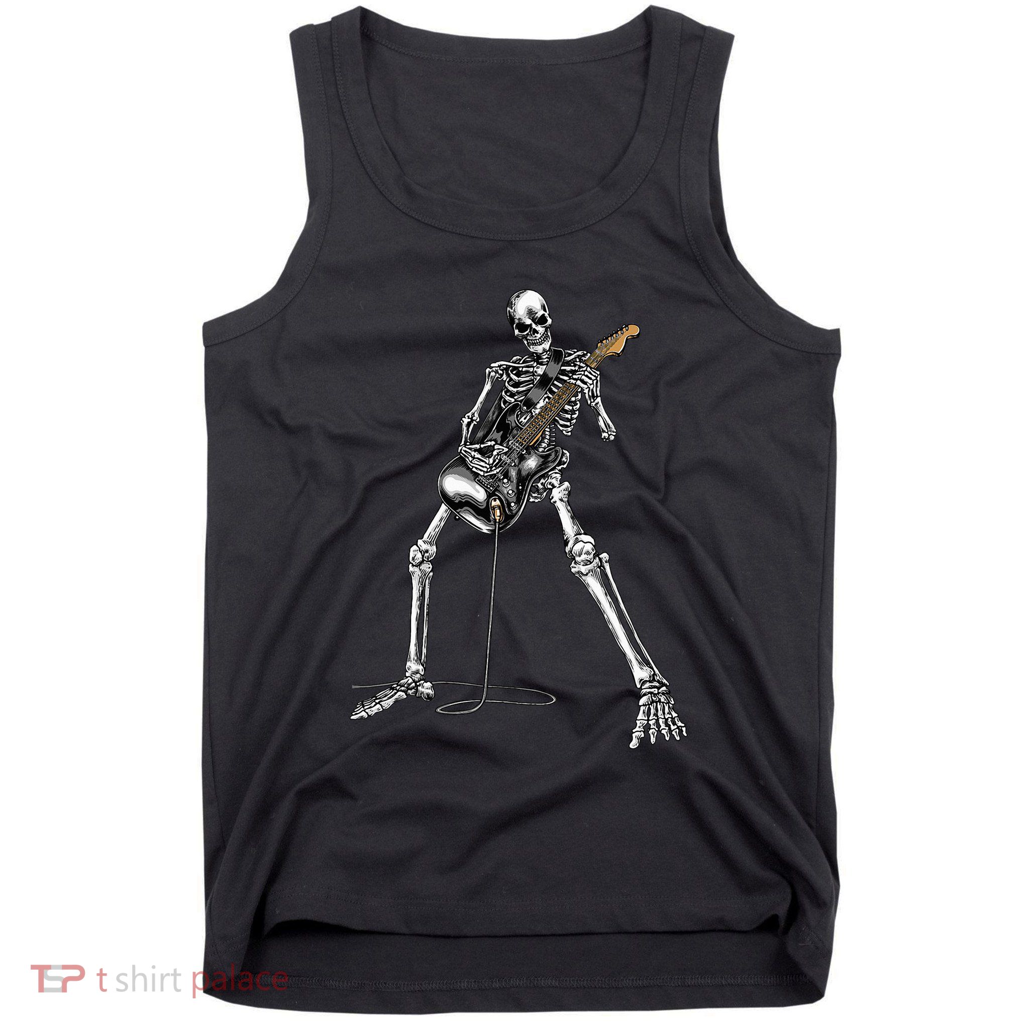 Halloween Skeleton Playing Guitar Rock And Roll Band Tees Tank Top