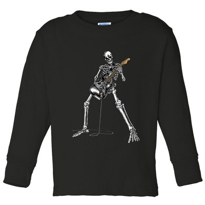 Halloween Skeleton Playing Guitar Rock And Roll Band Tees Toddler Long Sleeve Shirt