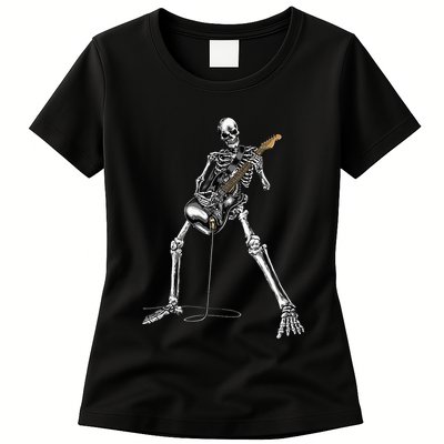 Halloween Skeleton Playing Guitar Rock And Roll Band Tees Womens T-Shirt