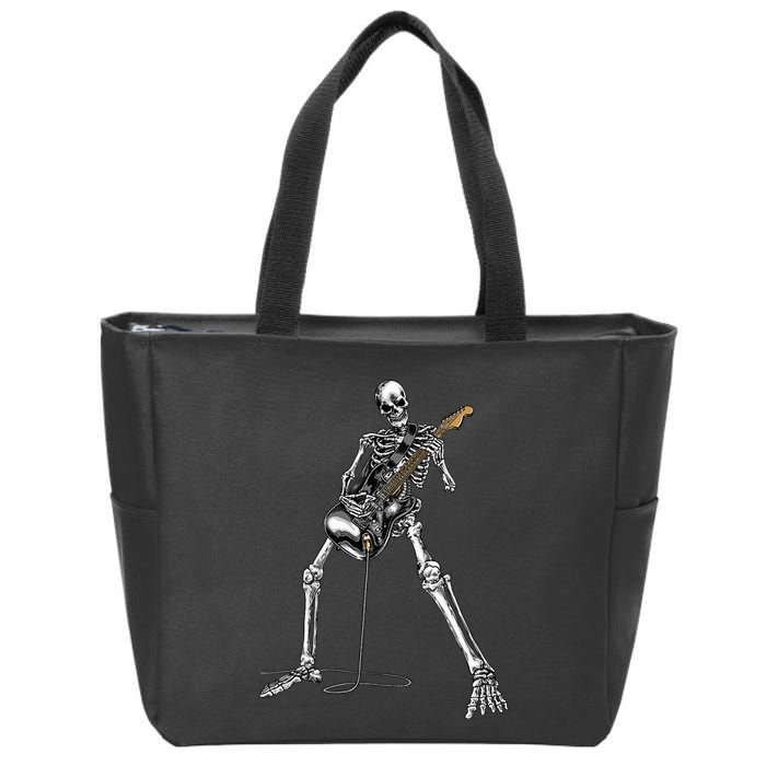 Halloween Skeleton Playing Guitar Rock And Roll Band Tees Zip Tote Bag