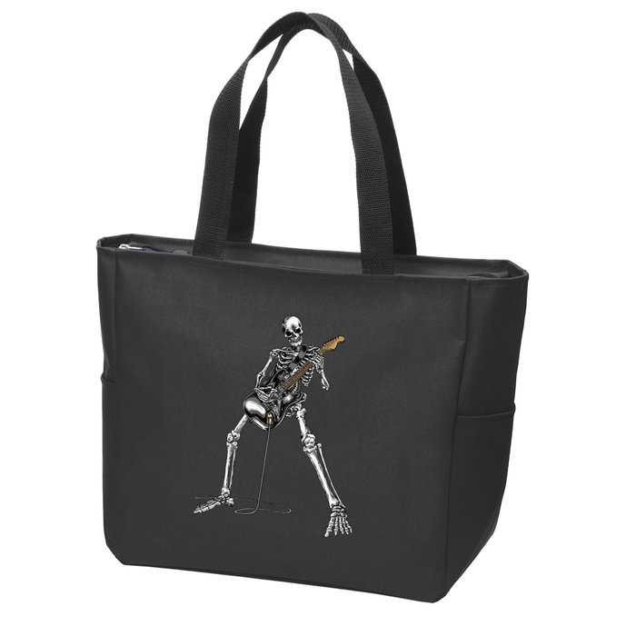 Halloween Skeleton Playing Guitar Rock And Roll Band Tees Zip Tote Bag