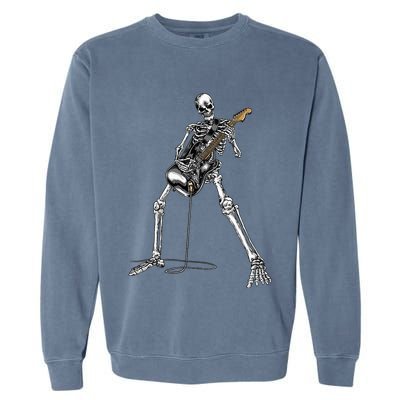 Halloween Skeleton Playing Guitar Rock And Roll Band Tees Garment-Dyed Sweatshirt