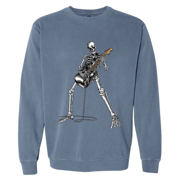 Halloween Skeleton Playing Guitar Rock And Roll Band Tees Garment-Dyed Sweatshirt