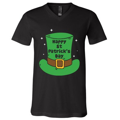 Happy St Patricks Day Green Hat V-Neck T-Shirt